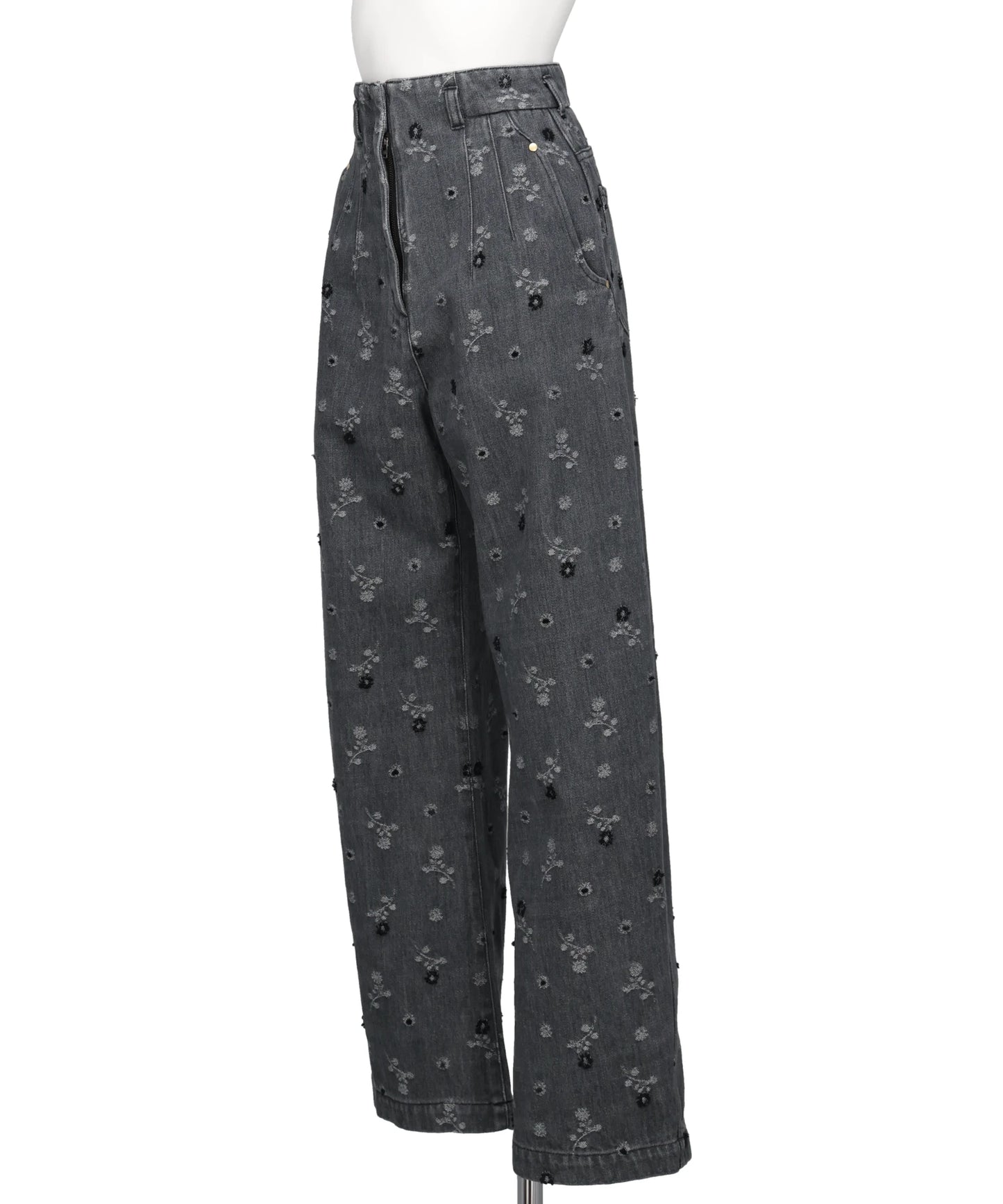 FLORAL JACQUARD HIGH WAISTED DENIM