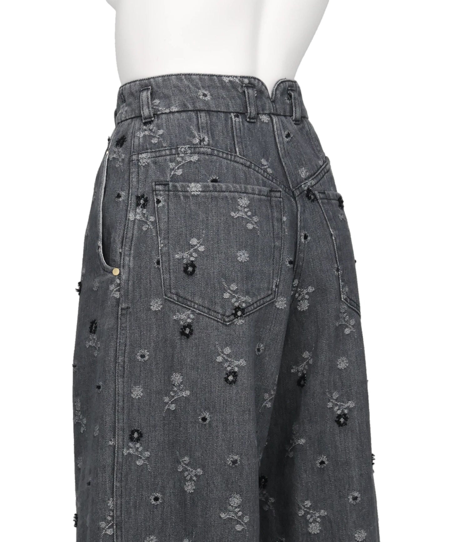 FLORAL JACQUARD HIGH WAISTED DENIM