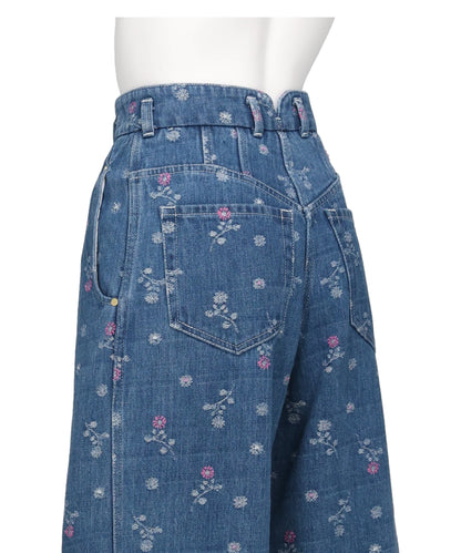 FLORAL JACQUARD HIGH WAISTED DENIM