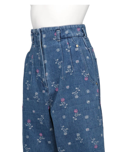 FLORAL JACQUARD HIGH WAISTED DENIM