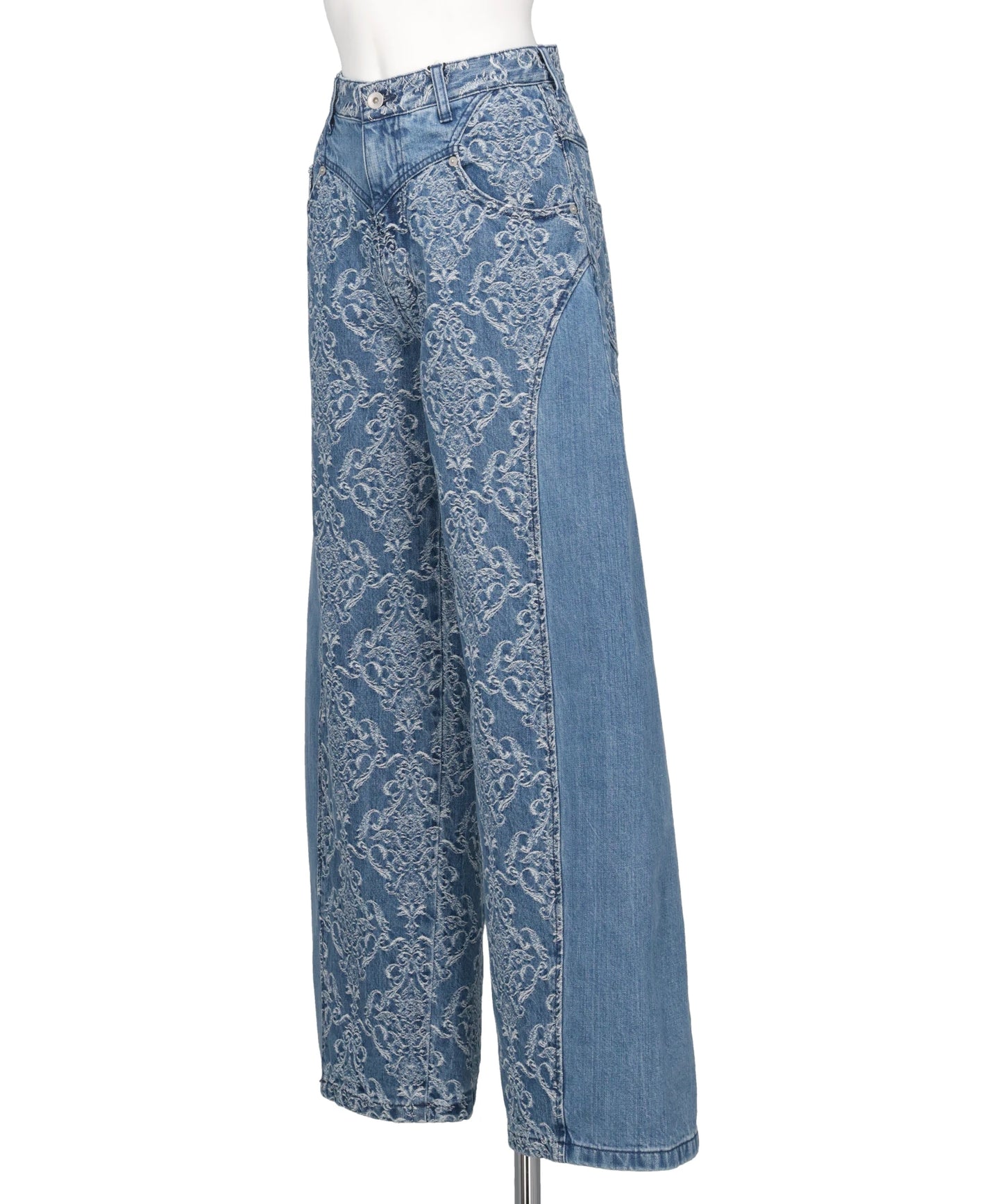 DAMASK-JACQUARD DENIM CURVE-FITHIGH-RISE JEANS