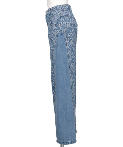 DAMASK-JACQUARD DENIM CURVE-FITHIGH-RISE JEANS