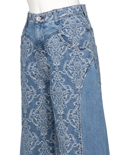 DAMASK-JACQUARD DENIM CURVE-FITHIGH-RISE JEANS