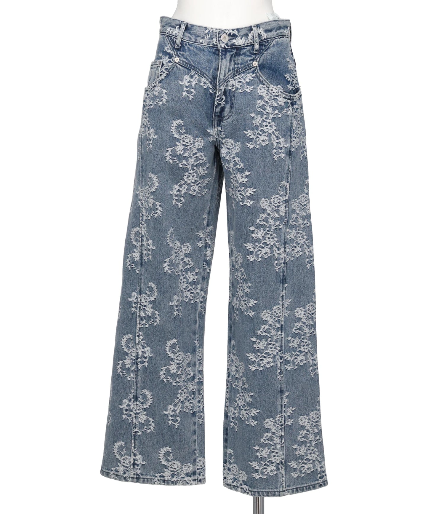 LACE-JACQUARD DENIM STRAIGHT JEANS