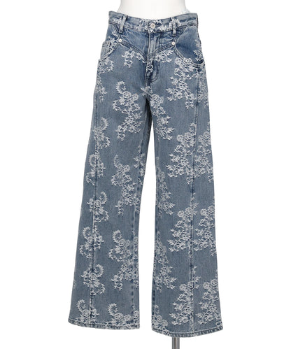 LACE-JACQUARD DENIM STRAIGHT JEANS