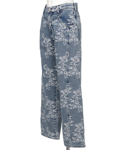 LACE-JACQUARD DENIM STRAIGHT JEANS