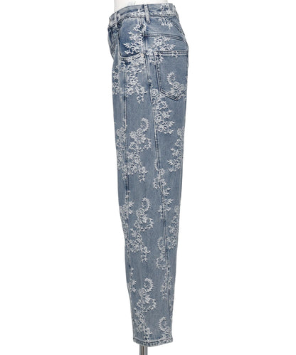 LACE-JACQUARD DENIM STRAIGHT JEANS