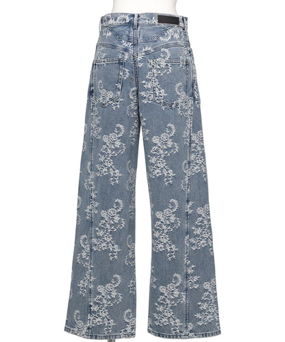 LACE-JACQUARD DENIM STRAIGHT JEANS