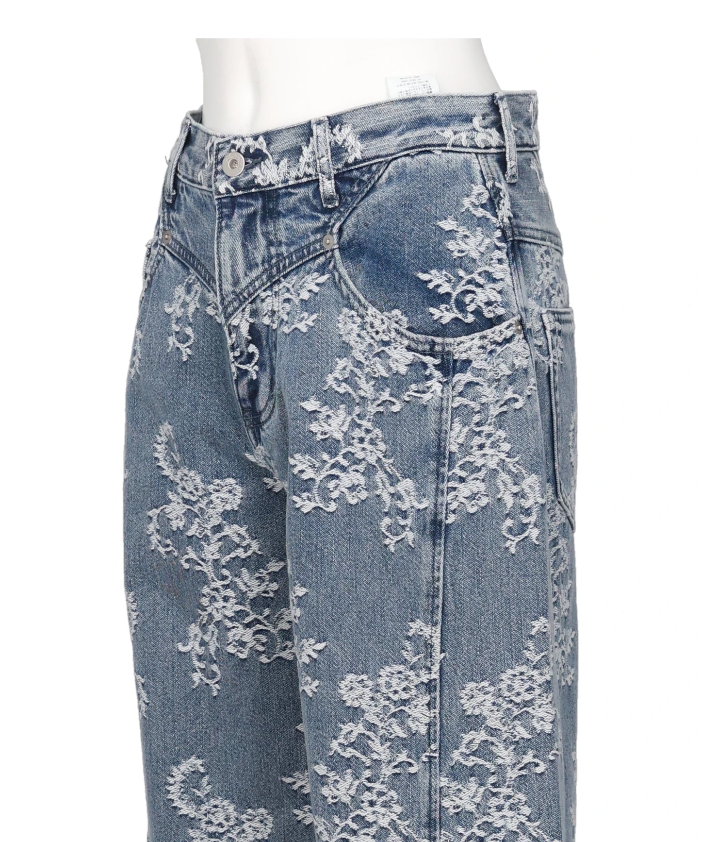 LACE-JACQUARD DENIM STRAIGHT JEANS