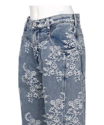 LACE-JACQUARD DENIM STRAIGHT JEANS