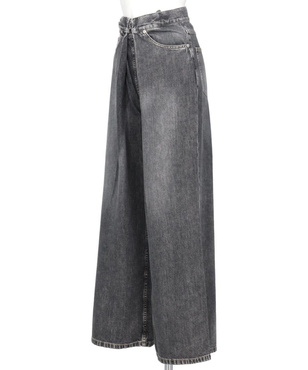 WASHED DENIM WIDE PANTS