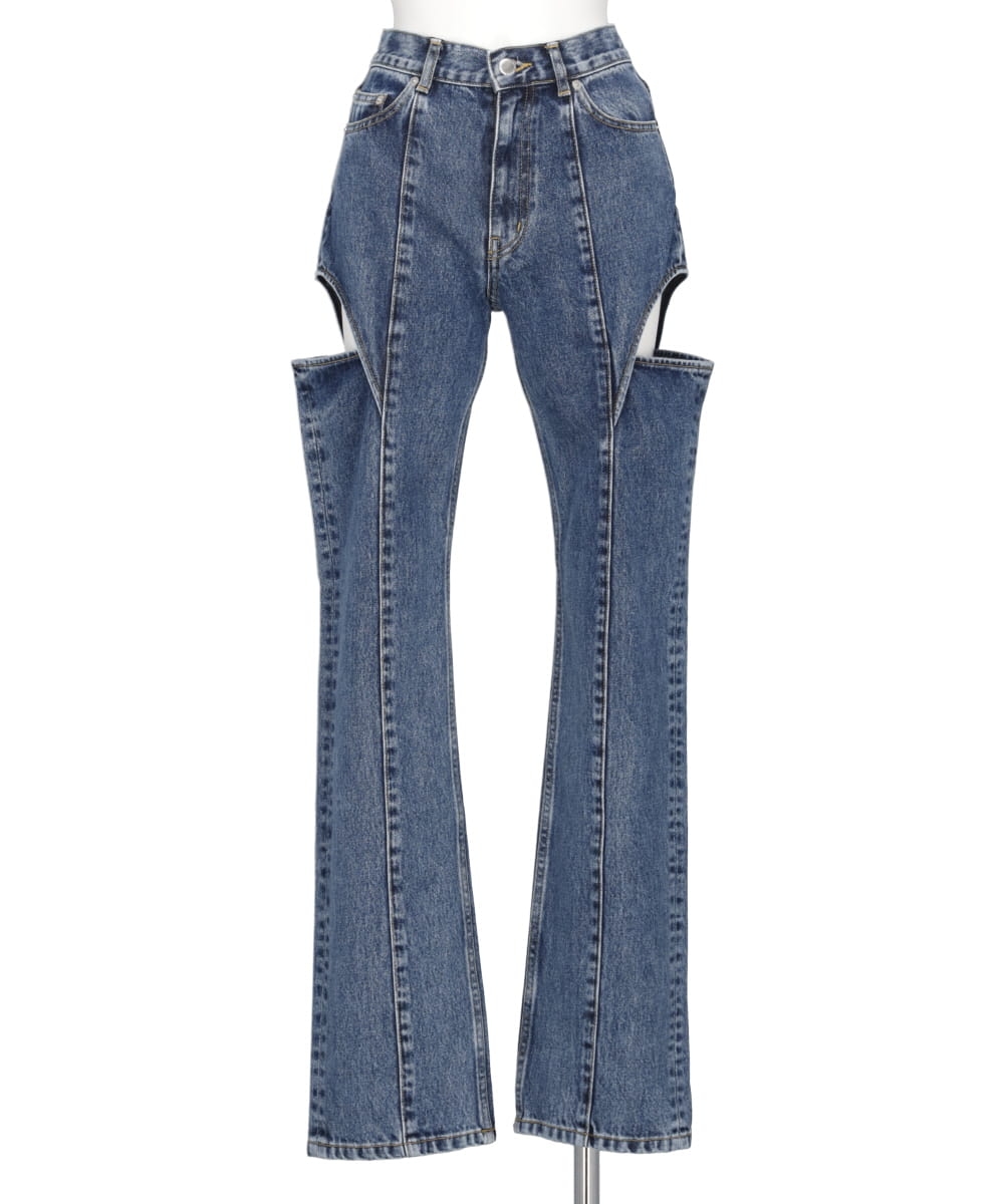 WASHED DENIM HOLLOWED OUT PANTS