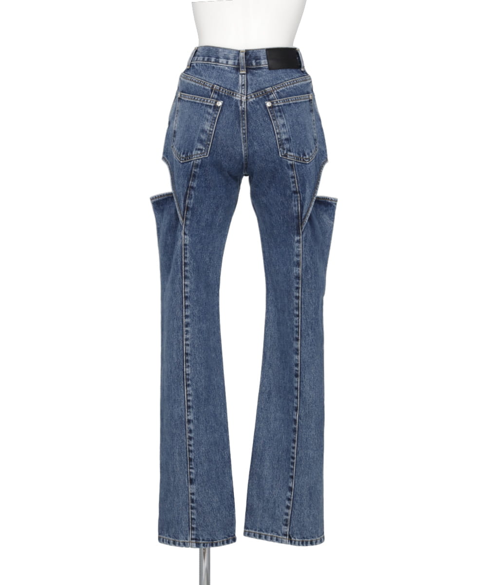 WASHED DENIM HOLLOWED OUT PANTS