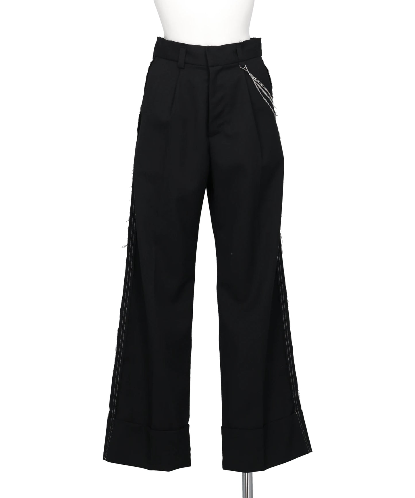 SEAM FRAYED DROPPED CHAIN PANTS