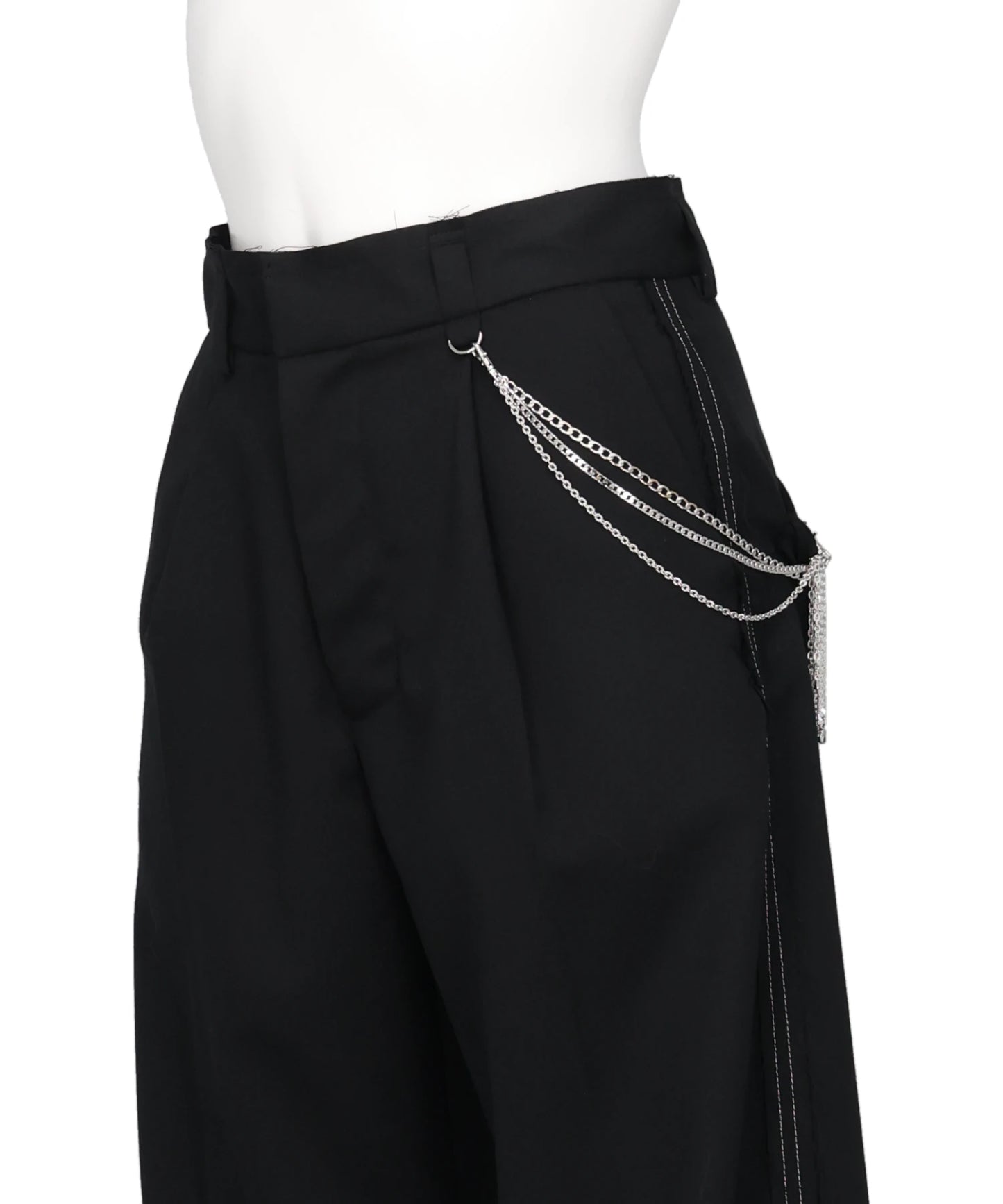 SEAM FRAYED DROPPED CHAIN PANTS