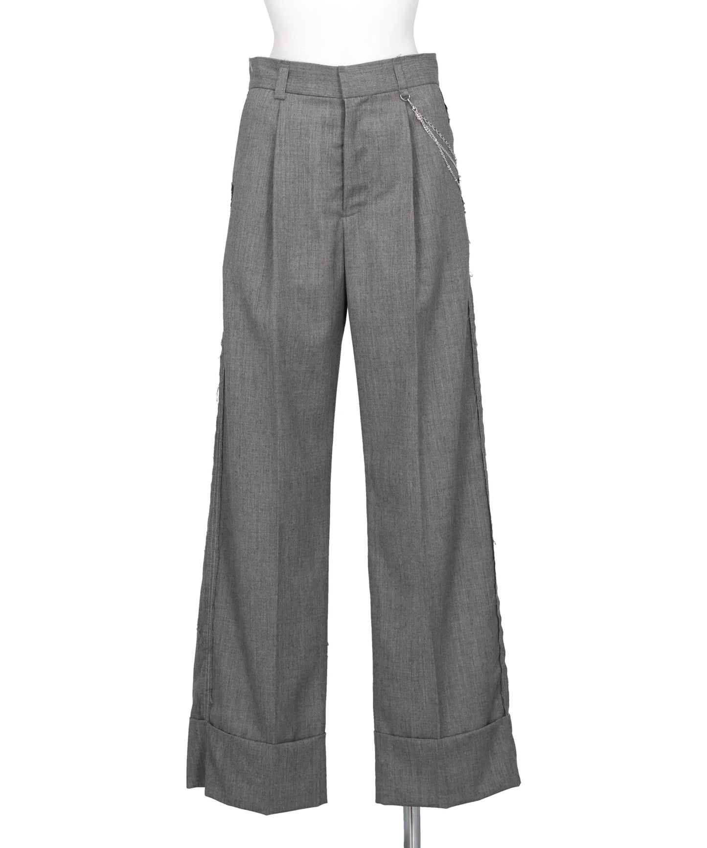 SEAM FRAYED DROPPED CHAIN PANTS