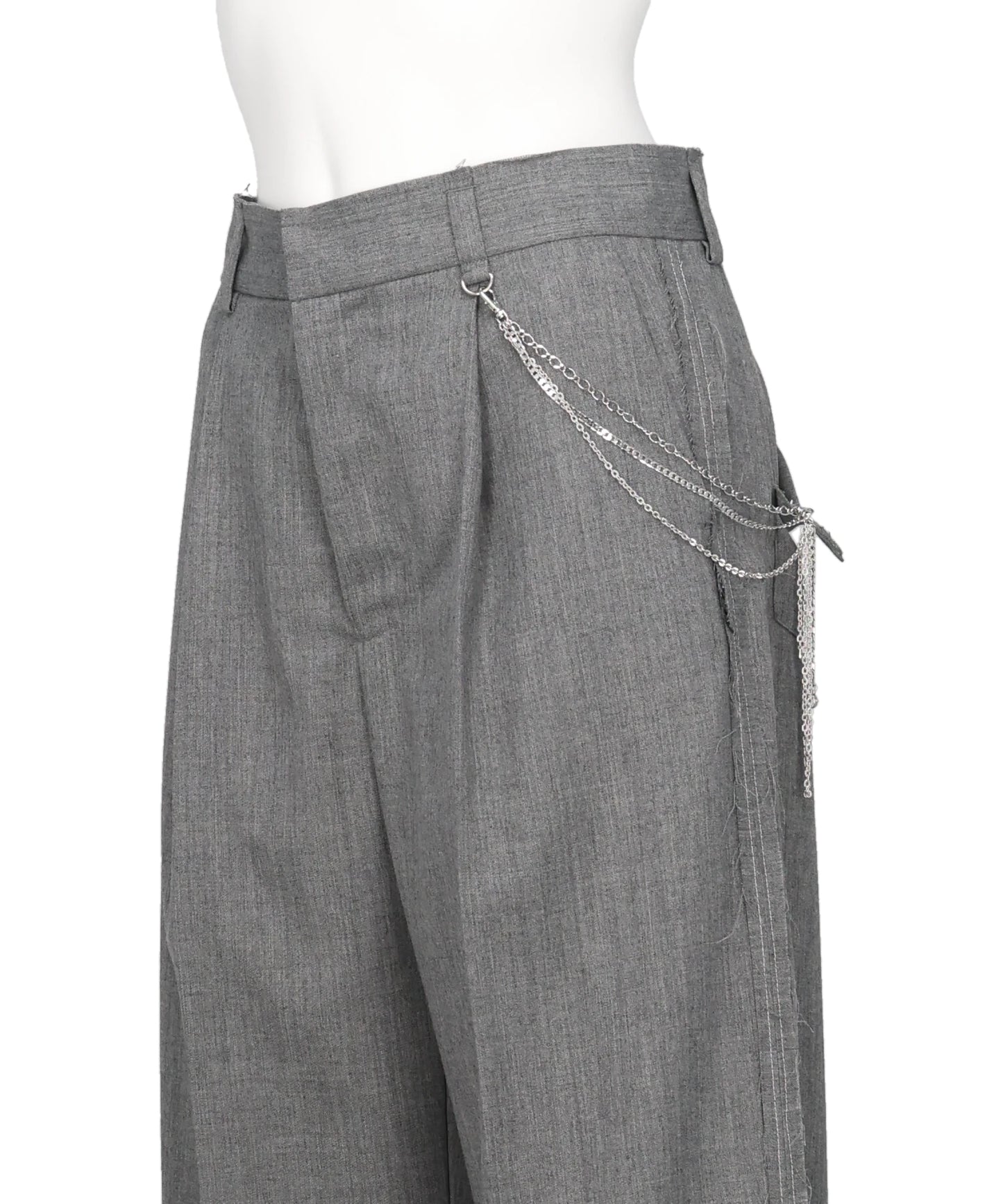 SEAM FRAYED DROPPED CHAIN PANTS