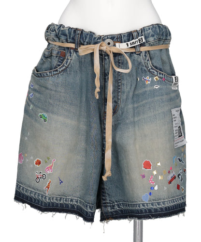 Maison MIHARA YASUHIRO(メゾンミハラヤスヒロ) DENIM GATHER SHORTS w KIDS STICKER