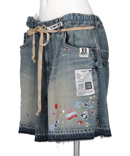 DENIM GATHER SHORTS w KIDS STICKER