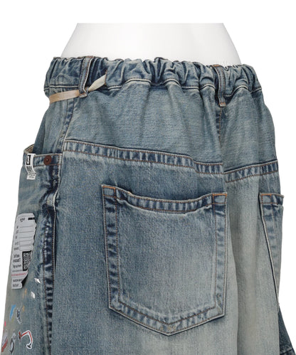 DENIM GATHER SHORTS w KIDS STICKER