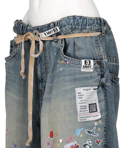 DENIM GATHER SHORTS w KIDS STICKER