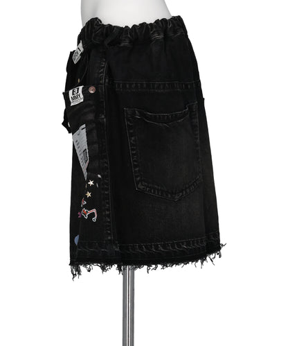 DENIM GATHER SHORTS w KIDS STICKER