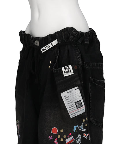 DENIM GATHER SHORTS w KIDS STICKER