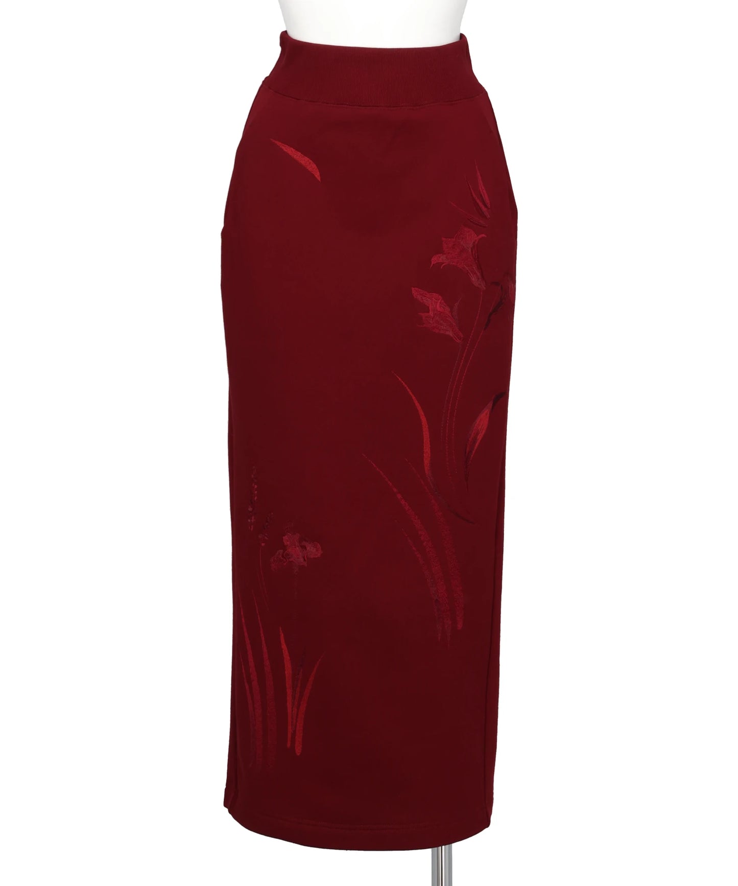 FLORAL MOTIF EMBROIDERED SWEATER SKIRT