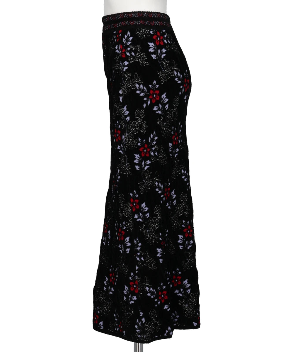 FLORAL MOTIF CHENILLE KNITTED SKIRT