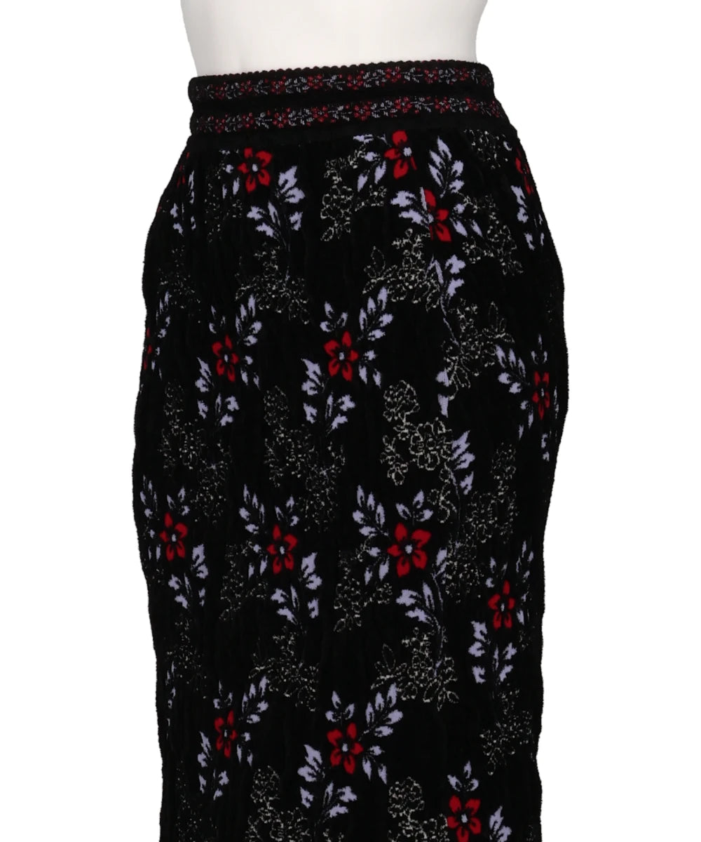 FLORAL MOTIF CHENILLE KNITTED SKIRT