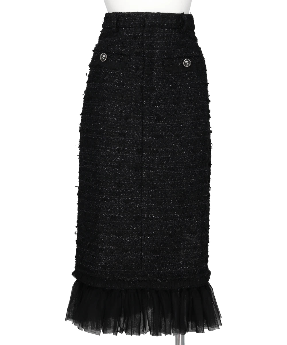 TULLE LAYERED TWEED MIDI SKIRT