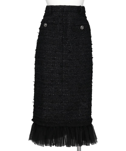 TULLE LAYERED TWEED MIDI SKIRT