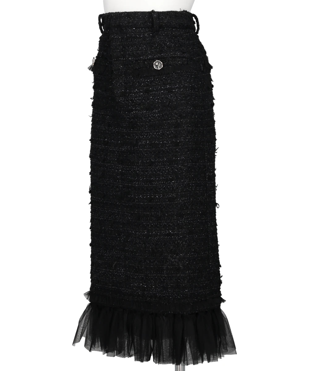 TULLE LAYERED TWEED MIDI SKIRT