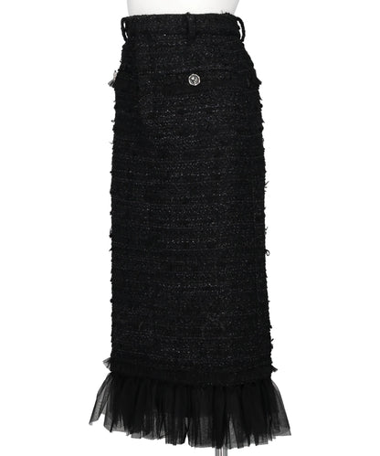 TULLE LAYERED TWEED MIDI SKIRT