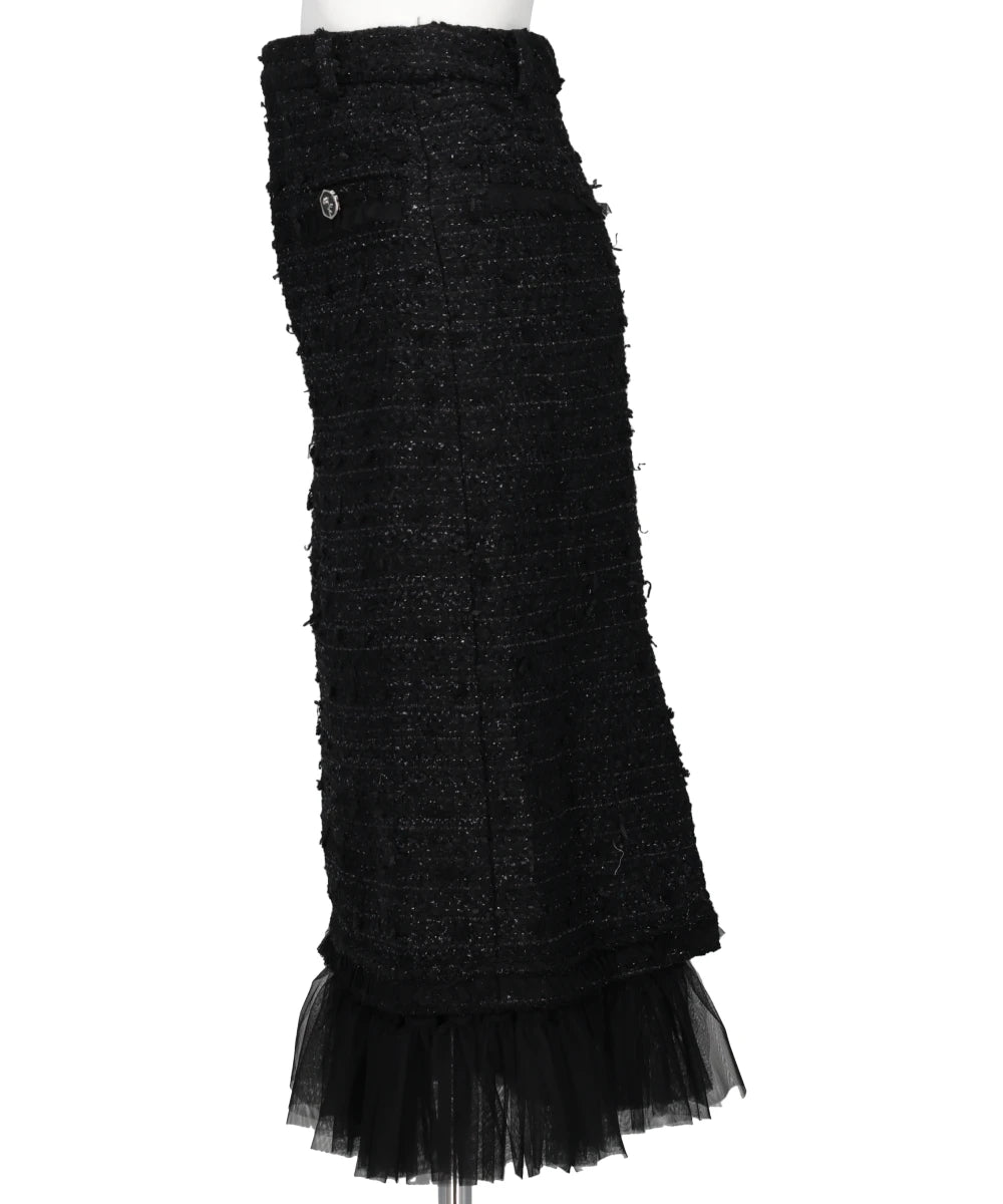 TULLE LAYERED TWEED MIDI SKIRT