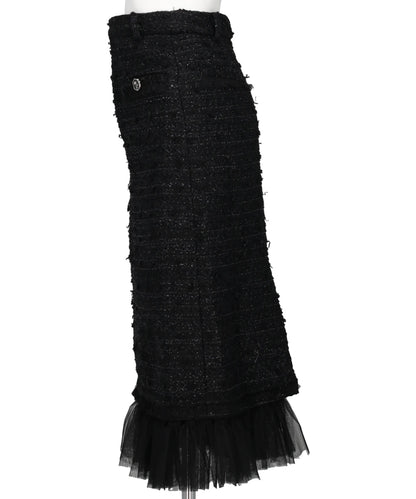 TULLE LAYERED TWEED MIDI SKIRT
