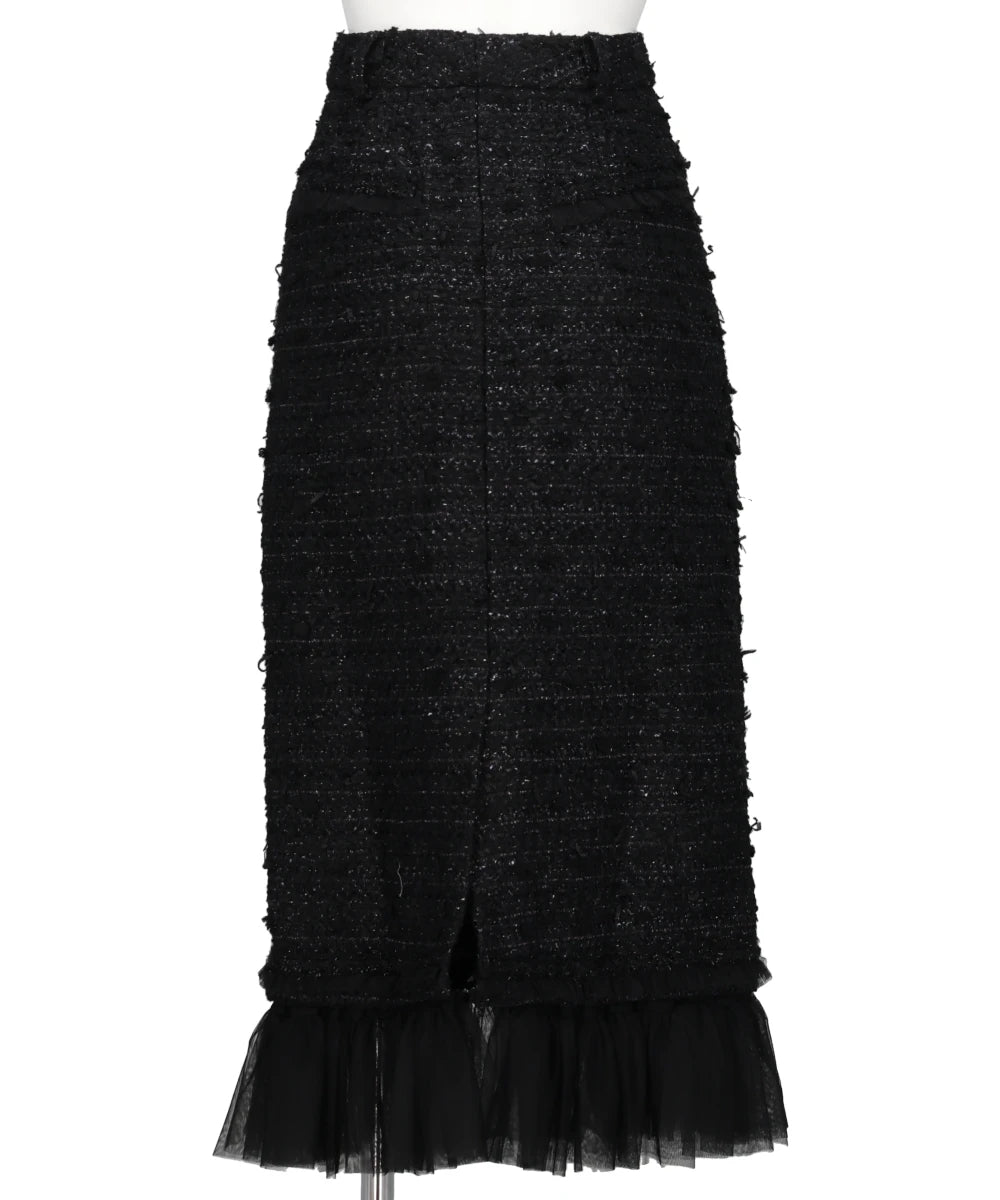 TULLE LAYERED TWEED MIDI SKIRT