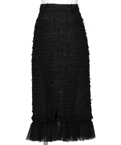 TULLE LAYERED TWEED MIDI SKIRT