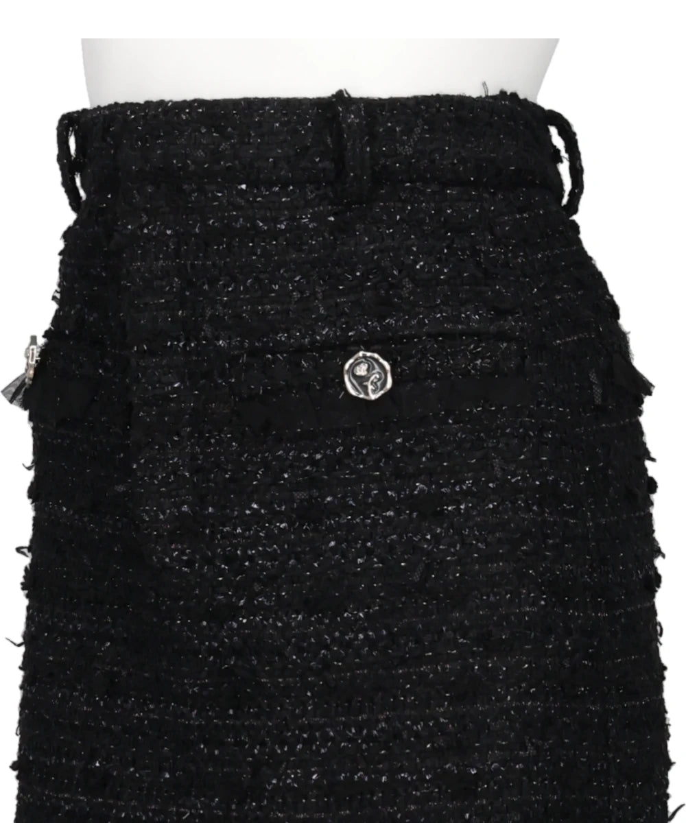 TULLE LAYERED TWEED MIDI SKIRT