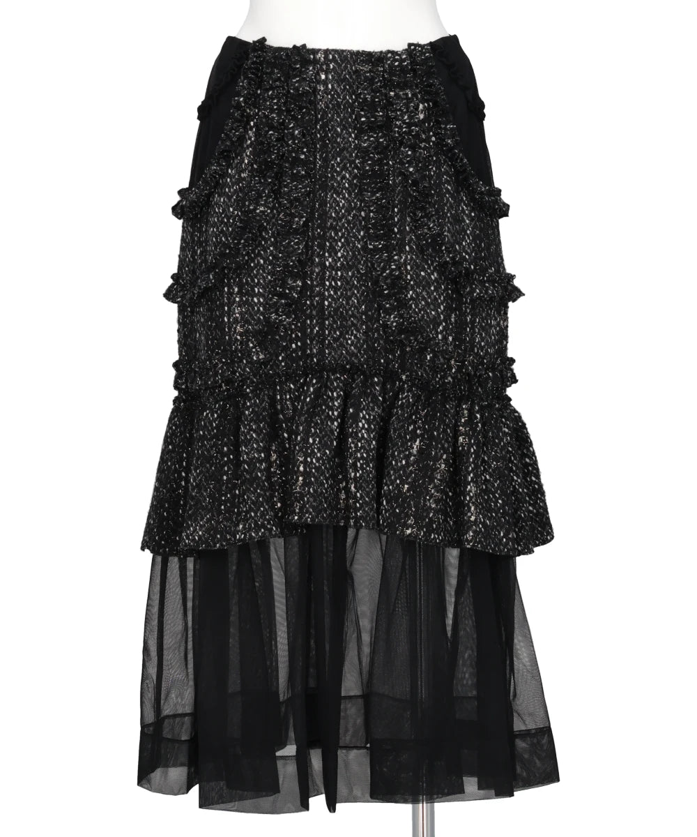 MULTI FRILL PATCHWORK FRAY SKIRT