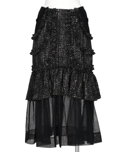 MULTI FRILL PATCHWORK FRAY SKIRT