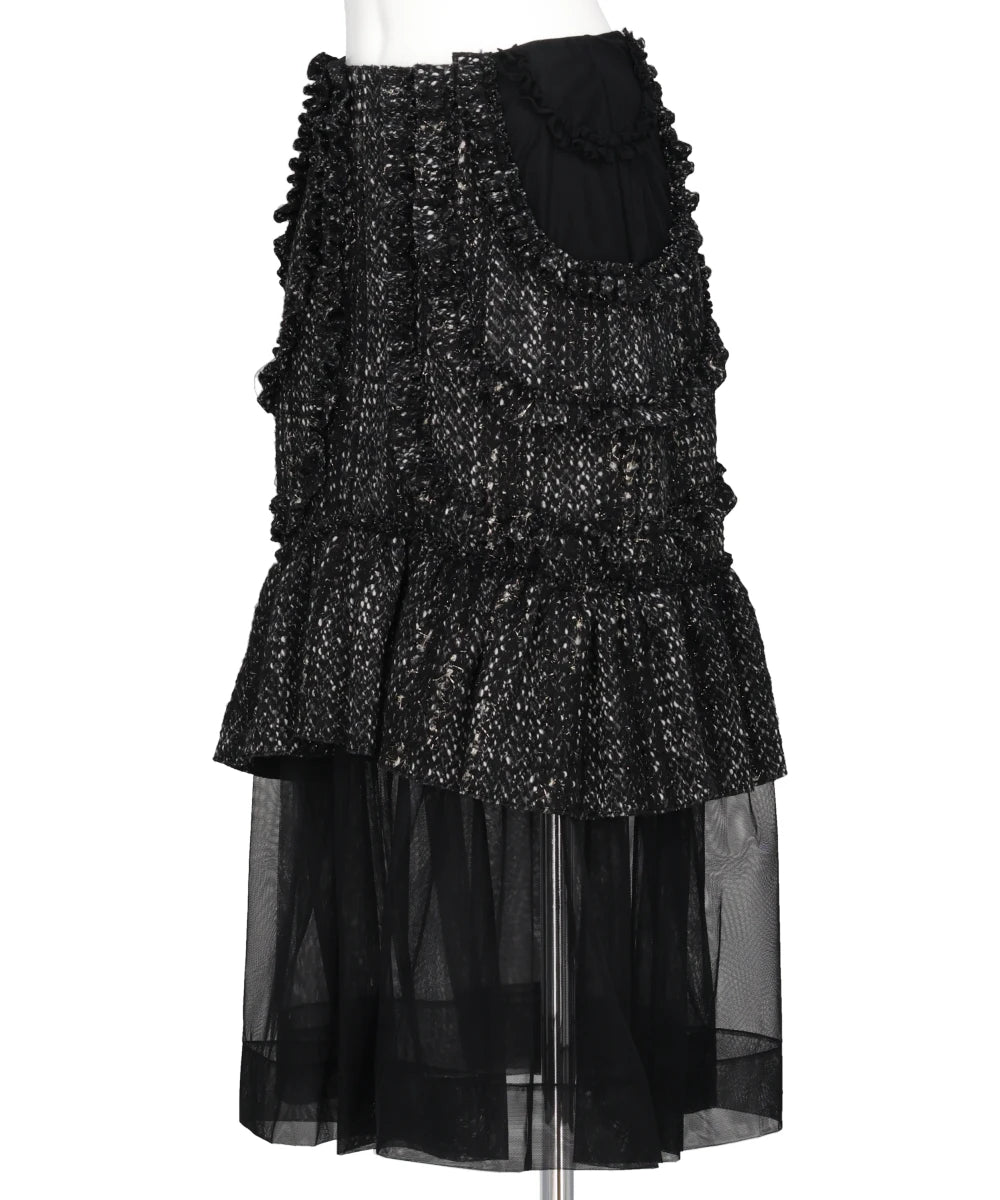 MULTI FRILL PATCHWORK FRAY SKIRT