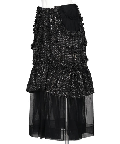 MULTI FRILL PATCHWORK FRAY SKIRT