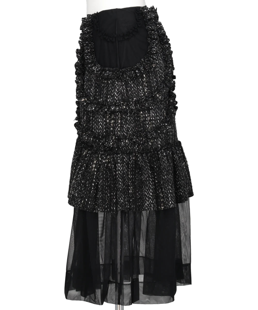 MULTI FRILL PATCHWORK FRAY SKIRT