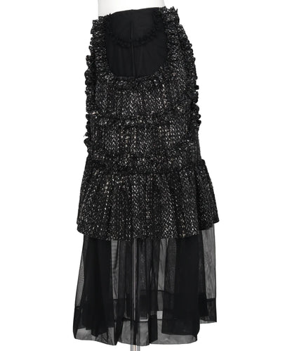 MULTI FRILL PATCHWORK FRAY SKIRT