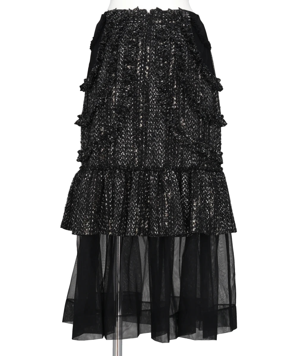 MULTI FRILL PATCHWORK FRAY SKIRT