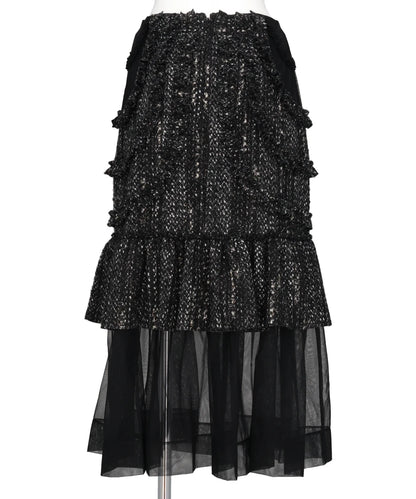 MULTI FRILL PATCHWORK FRAY SKIRT