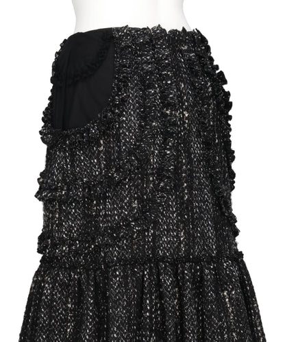 MULTI FRILL PATCHWORK FRAY SKIRT