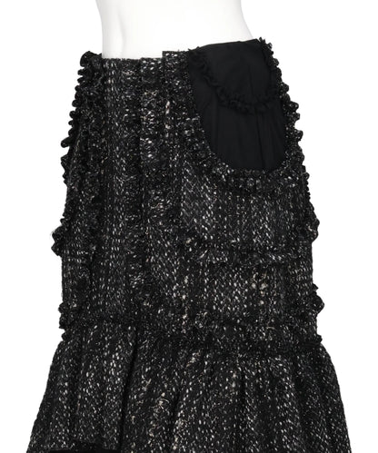 MULTI FRILL PATCHWORK FRAY SKIRT