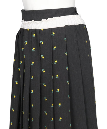 FLOWER EMBROIDERY PLEATED SKIRT